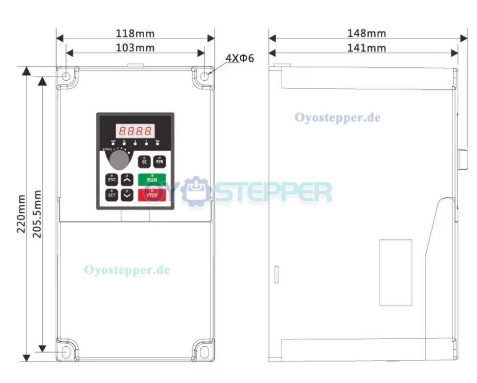 Frequenzumrichter 5,5kW 220V/380V f&uuml;r CNC Spindeln und Graviermaschinen